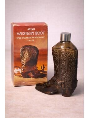 Avon 1970s Western Boot Wild Country After Shave Glass Decanter W/Box, 4x6”